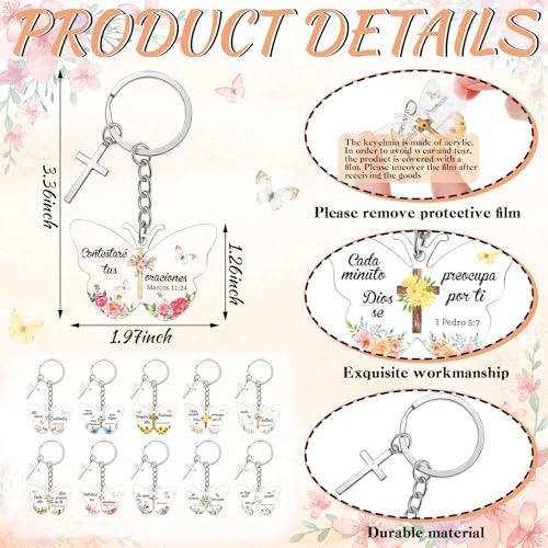 Sureio 100 Sets Spanish Christian Keychain and Cards - style: Classic Butterfly