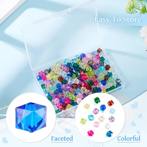 FASHEWELRY 210 Pcs Clear Acrylic Cube Beads - 8mm Faceted Crystal Square Cube Spacer Beads for Bracelets, Necklace, Earrings & DIY Jewelry Making - color: Cube-14 Colors