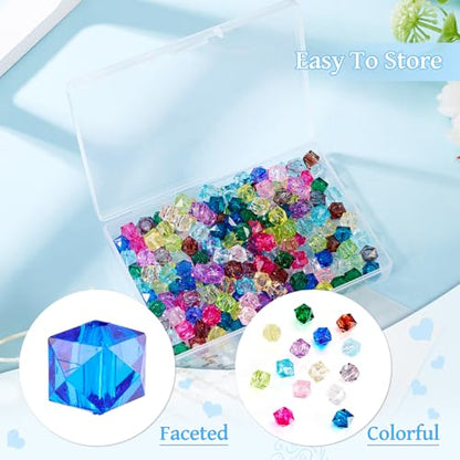 FASHEWELRY 210 Pcs Clear Acrylic Cube Beads - 8mm Faceted Crystal Square Cube Spacer Beads for Bracelets, Necklace, Earrings & DIY Jewelry Making - color: Cube-14 Colors