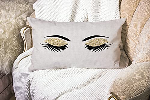 Smooffly Eyelashes Pillow Home Decorative Throw Pillow Covers Pair of Black Eyelashes Waist Lumbar Cotton Linen Throw Pillow case Cushion Cover Sofa Home Decorative Rectangle Oblong 12x20 Inches - color: Md027