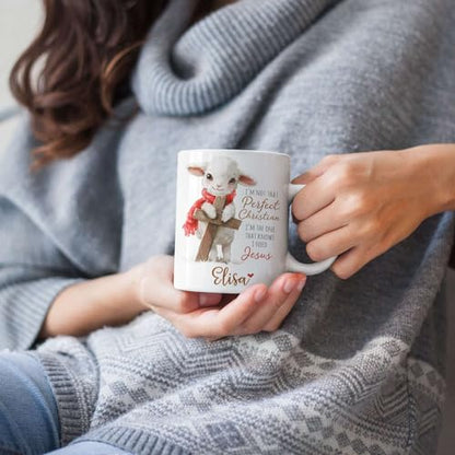 Custom Christian Ceramic Cup With Adorable Lamb And Cross Design, Spiritual Accent Mug 11oz, 15oz - Personalized Name Religious Coffee Mug, Christian Themed Cup Gifts - color: XUA-324-1557-SHEEP AND CROSS MUG