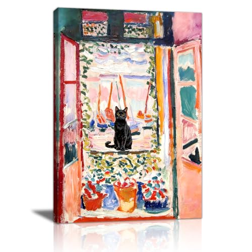 Open Window Black Cat Wall Art Print Henri Matisse Wall Painting 16"x24" - color: Henri Matisse Open Window, size: 24"L x 16"W