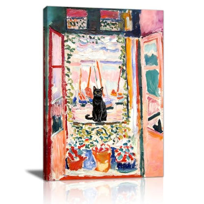 Open Window Black Cat Wall Art Print Henri Matisse Wall Painting 16"x24" - color: Henri Matisse Open Window, size: 24"L x 16"W