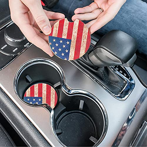 Car Coasters 2 Pack, Small 2.56" Stone Car Cupholder Absorbent Coaster Set for Women Men Drink Cup Holder Coasters (USA Flag) - color: Usa Flag