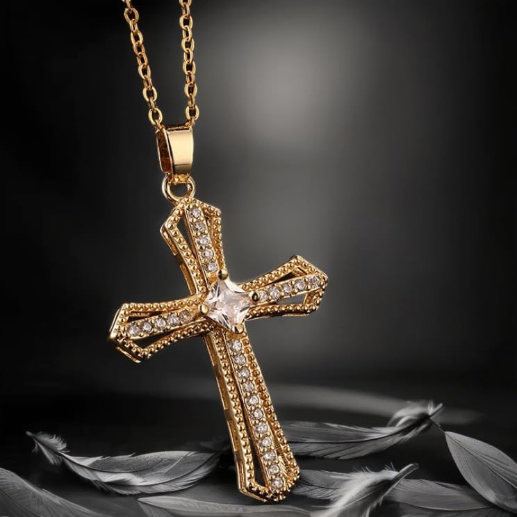 Exquisite Stainless Steel Cross Necklaces,A Perfect Blend of Gothic Style and Christian Faith, Suitable for Men and Women, Fashionable Accessories, Hypoallergenic Material - color: Rhinestone