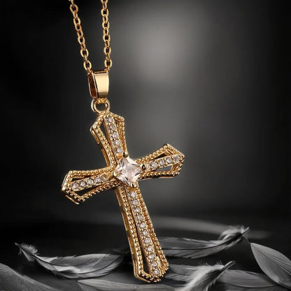 Exquisite Stainless Steel Cross Necklaces,A Perfect Blend of Gothic Style and Christian Faith, Suitable for Men and Women, Fashionable Accessories, Hypoallergenic Material - color: Rhinestone