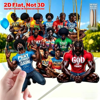 16Pcs AdornJoy African American Christian Men Wooden Ornaments, 2D Flat Faith Bible Quote Black Man Hanging Decor, Religious Scripture Pendant for Home, Yard & Holiday Decor, Christian Gift