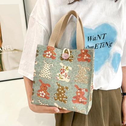 SNDEC Canvas Small Bible Bag for Girls and Women, Cute Mini Preppy Aesthetic Tote, Reusable Grocery Bag for Essentials - color: Green