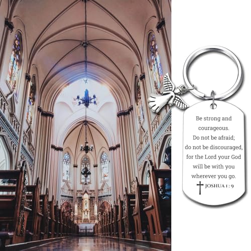 Inspirational Scripture Keychain with Angel Pendant - Bible Verse Key Chain Religious Gift for Christian - style: Joshua 1:9