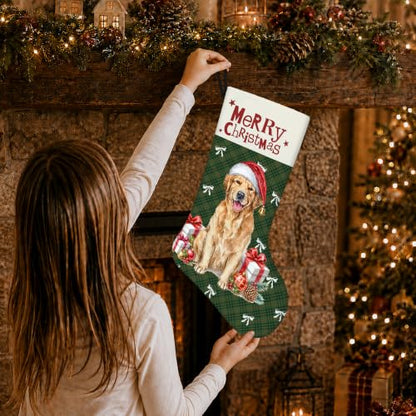 Golden Retriever Green Plaid Christmas Stockings 16 Inch - color: Christmas12