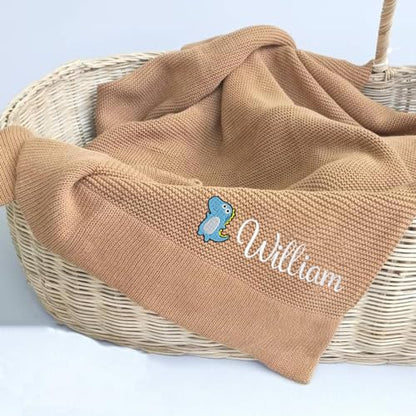 IZI POD Personalized Knit Baby Blanket, Embroidered Name Nursery Blanket, Cotton Knit Stroller Blankets, Gift for Baby, Birthday - Style 11 - color: Custom 6