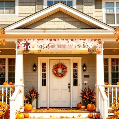 With God All Things Are Possible Fall Banner Christian Autumn Yard Decor - color: With God All Things Are Possible