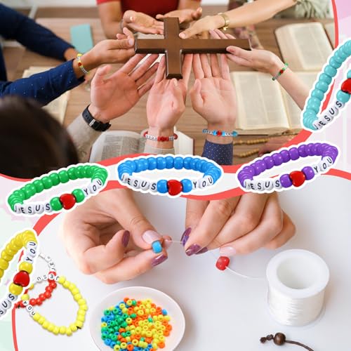 35 Sets Rainbow Jesus Love You Bracelet Christian Sunday School Crafts - color: Rainbow, style: Jesus Love You