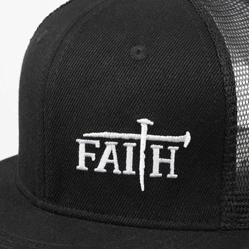 Christian Hats for Men Women - Cross Faith Flat Snapcback Hats - Religious Gifts for Thanksgiving Christmas - color: Black Mesh/Faith White