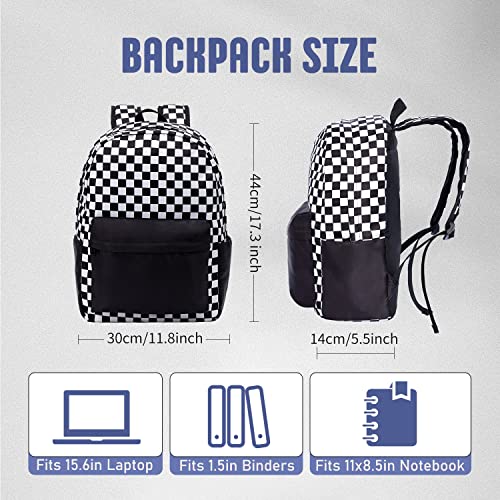 UREYMX Checkered Backpack - School Backpack for Kids, Large Capacity, Waterproof, Lightweight, Black - color: Black and White Plaid