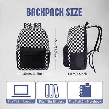 UREYMX Checkered Backpack - School Backpack for Kids, Large Capacity, Waterproof, Lightweight, Black - color: Black and White Plaid