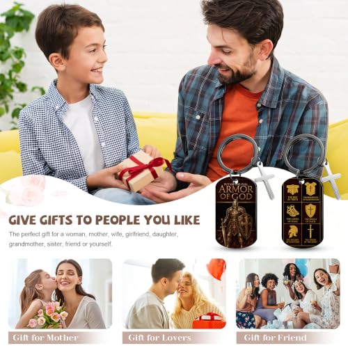 Keychain for Men Boys, Dog Tag Style Key Chain, Black Key Rings Birthday Christmas Veteran Day Gifts - style: Armor of God a