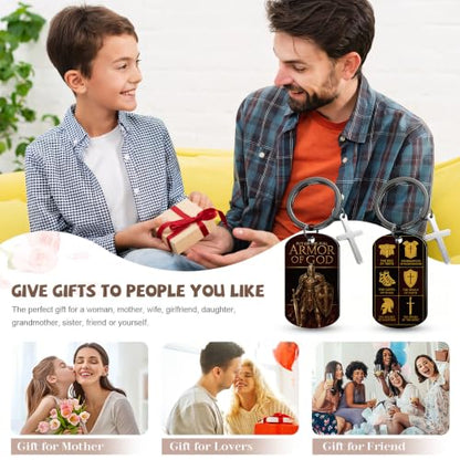 Keychain for Men Boys, Dog Tag Style Key Chain, Black Key Rings Birthday Christmas Veteran Day Gifts - style: Armor of God a