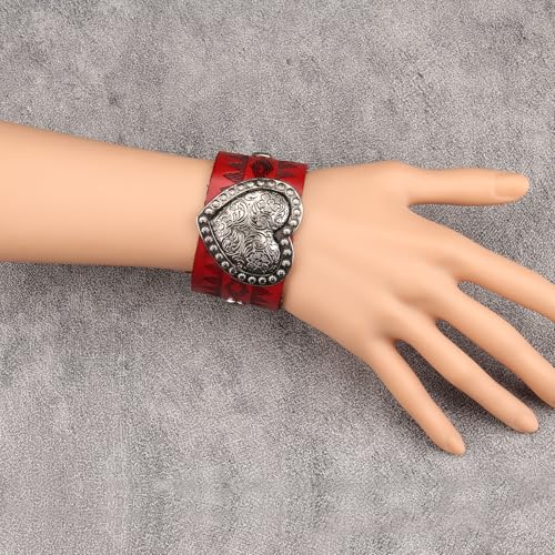 GelConnie Punk Leather Cuff Bracelet Adjustable Straps Wrap Bracelets Arm Armor Cuff Gothic Leather Wristbands for Men, Women - color: MLPB101-Red
