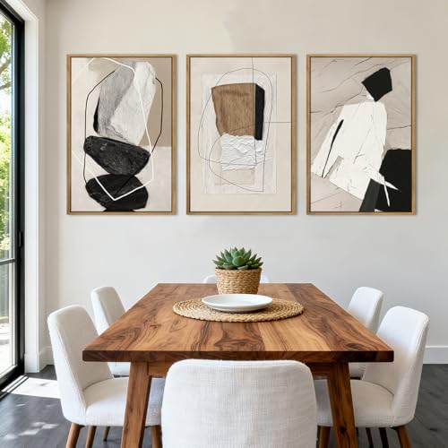ANHUIB Large Neutral Abstract Wall Art Canvas,Black Beige Artwork, Modern Framed Art Wall Decor, Minimalist Geometric Painting,24x36 Inches Print Set of 3 for Living Room Bedroom - color: Neutral Abstract, size: 36"L x 24"W