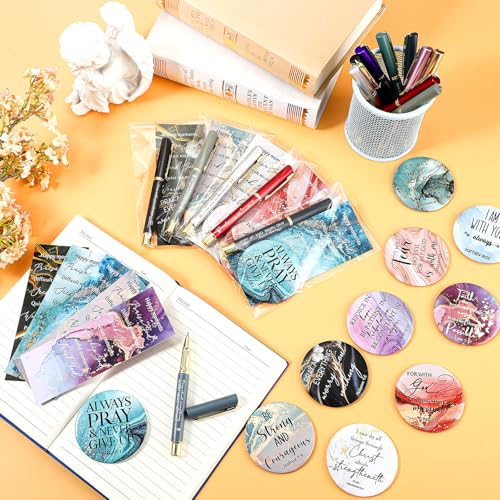 Gueevin Christian Gifts Bulk 30 Sets, Bible Verse Pen Bookmark Mirror Set