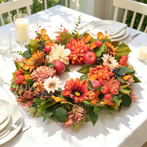 24 Inch Fall Wreaths for Front Door, Apple Wreath Artificial Autumn Wreath - color: Orange3