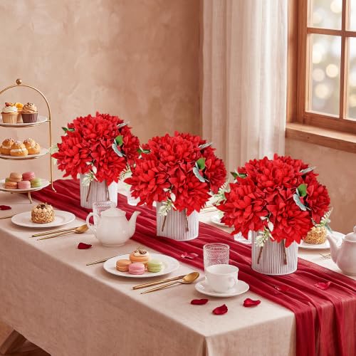 6 Set Pre-Made Flower Table Centerpieces (Red, 6 X Dahlias Table Centerpieces) - color: Red, size: 6 X Dahlias Table Centerpieces