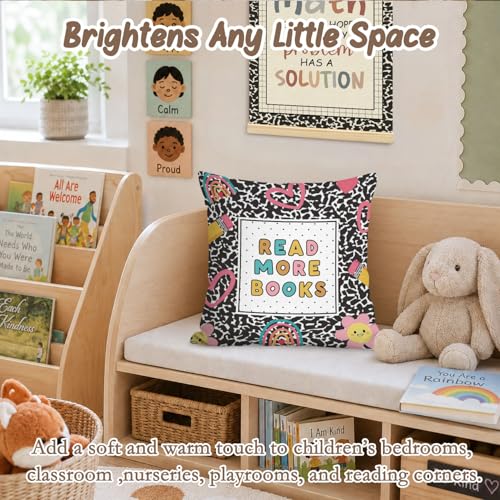 Reading Nook Pillow Covers 18x18,Classroom Decor Throw Pillows - color: Book