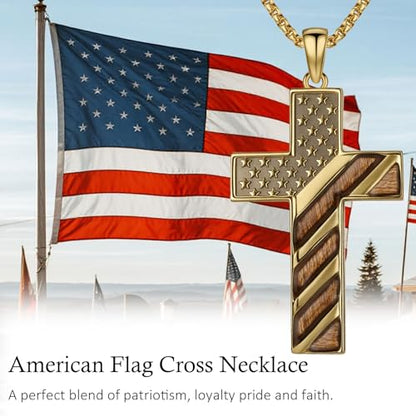 American Flag/Eagle/Star Necklace for Women 925 Sterling Silver Silver/Gold/Black American Flag Pendant 4th of July Jewelry for Wife Sister Girlfriend - color: Gold-1