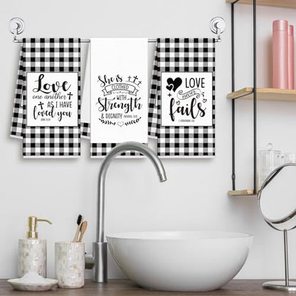 Hahafelt 8 Pcs Bible Verse Kitchen Towels Religious, Buffalo Plaid - style: Christian