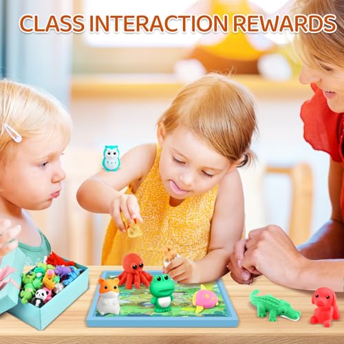 URSKYTOUS 81Pcs Animal Erasers Desk Pets for Kids,Classroom Prizes - style: 81Pcs