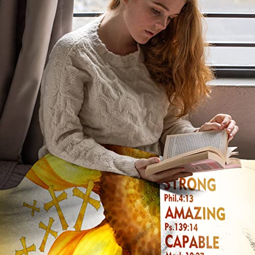 AMITAYUS Yellow Sunflower Prayer Blanket Bible Verse Healing Inspirational Sympathy Fleece Throw Religious Christian Gifts for Women Wife - Womens Gift Ideas - 40''x50'' - color: Christian Bible Verse, size: Small 50"x40