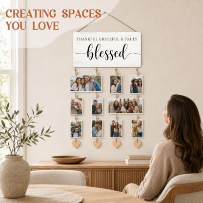 Blessed Sign Wooden Wall Decor Hanging Picture Frames Photo Board - color: Bright Whitewash