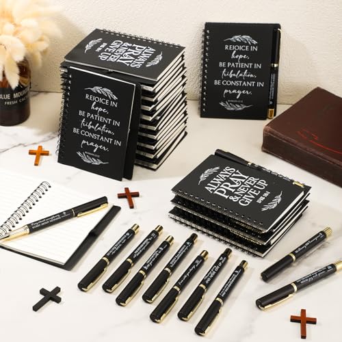 Kosiz 200 Pcs/100 Set Christian Gift Bulk Spiral Notebook and Pen, Black - color: Black