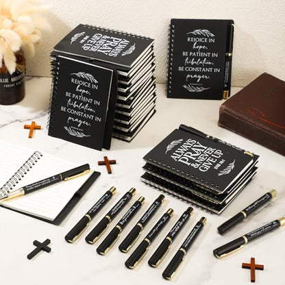 Kosiz 100 Pcs/ 50 Set Christian Gift Bulk Spiral Notebook and Pen, Black - color: Black