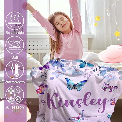 Personalized Baby Butterfly Blanket for Girls with Name - color: Butterfly