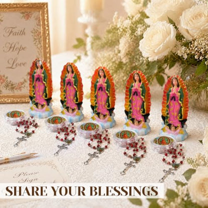 12Set Our Lady of Guadalupe Statues with Rosary Necklaces Baptism Favors