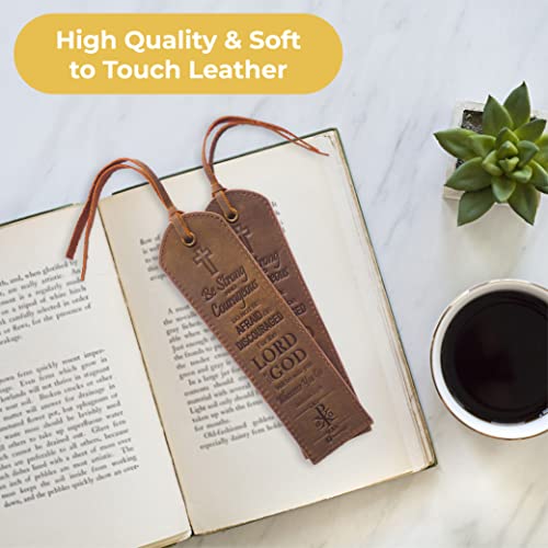 Leather Bible Bookmarks - 2 Leather Christian Bookmarks with Inspirational Bible Verse | Joshua 1: 9 Be Strong & Courageous | Perfect Religious Book Marker Gifts for Men, Women, Readers and Friends - style: Joshua 1:9