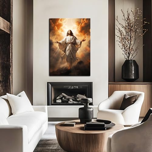 Jesus Canvas Wall Art, Christ Divine Mercy Portrait, Catholic Christian Wall Decor of God for Living Room or Prayer Room, Vintage Room Decor Picture – 12"x16" Framed - color: Jesus is Great, size: 16"L x 12"W