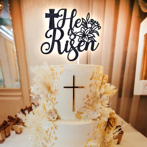 He is Risen Cake Topper, Easter Religious Resurrection Cake Decor, Jesus is Risen, Spring Happy Easter Religious Cross Anniversary Party Decoration Supplies