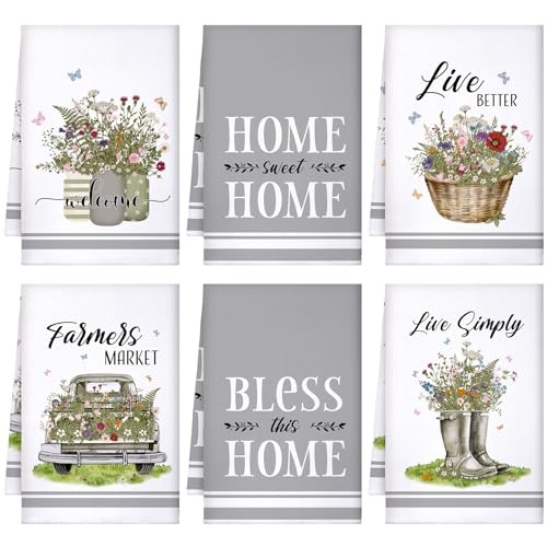 Boyiee 6Pcs Floral Kitchen Towels for Farmhouse Decor - color: Wild Flowers