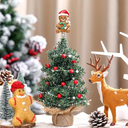 Namalu Mini Christmas Tree Topper Small Gingerbread Man Treetop for Christmas Tree 4 Inch Gingerbread Ornaments Decorative for Home Xmas Wine Bottle Wedding Bridal Shower Holiday Party Decorations - style: Gingerbread Man