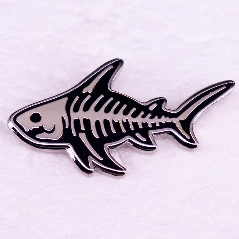 Shark Skeleton Enamel Pin Marine Creature Skull Stainless Steel Marine And Animal Protection Badge Brooch For Backpacks Coats Hats