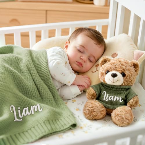 Personalized Baby Blanket with Name, Optional Teddy Bear Gift for Boy Girl