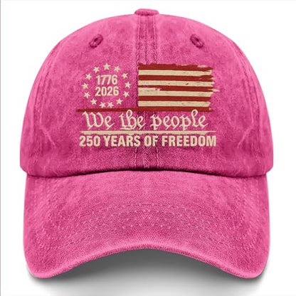 U.S. 250th Anniversary 250 Years Freedoms 1776-2026 Baseball Hats Funny - color: Rose Red Color
