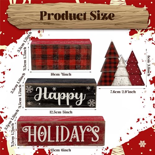 Moucuny 4 Pcs Wooden Block Signs Buffalo Plaid Holiday Farmhouse Decor - style: Buffalo Plaid