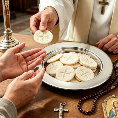 Communion Bread Tray for Churches, Round Stainless Steel Bread Plate for Wafers, Church Supplies Serving Tray for Communion and Altar Service, 1Pcs Silver Base Bread Tray - color: Silver