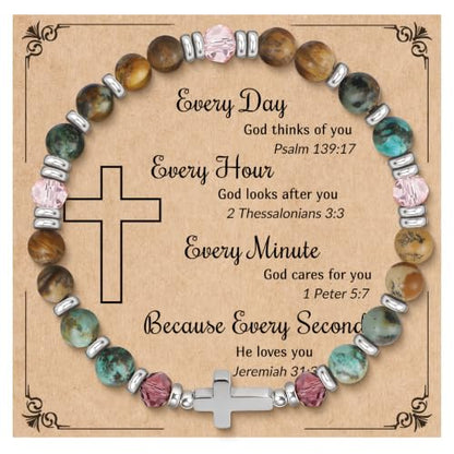 Natural Stone Stretch Bracelet for Women - Holy Water Elastic Cross Bracelet | Christmas Christian Baptism Gift, Meaningful Gifts, Unique Gift for Friends Mom Daughter Sister - style: cross-Every Day-new