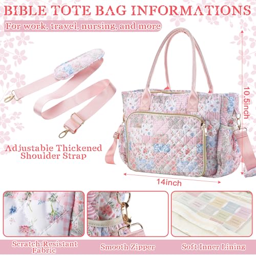 Large Bible Bag Quilted Bible Cover Case Kit for Women, Spliced Flower - style: Spliced Flower