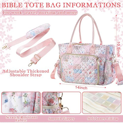 Large Bible Bag Quilted Bible Cover Case Kit for Women, Spliced Flower - style: Spliced Flower